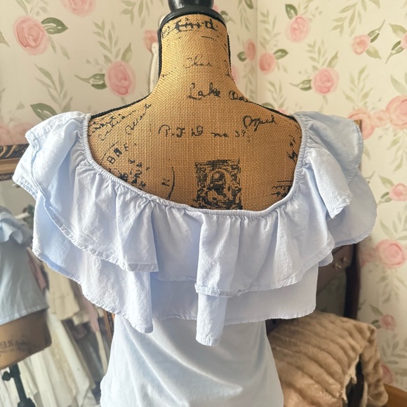 Light Blue Ruffle Off-The-Shoulder Top - Picture 3 of 5